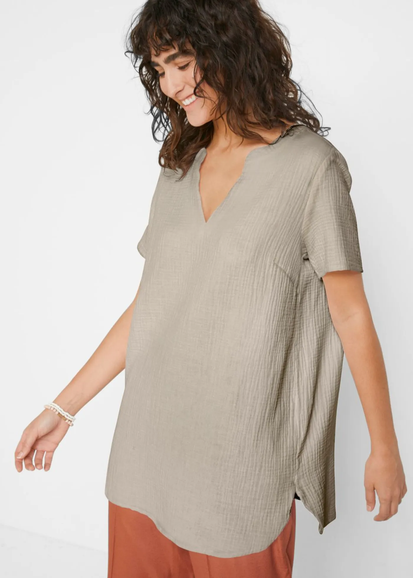 Hot Túnica larga de muselina de algodón puro Mujer Camisas Y Blusas