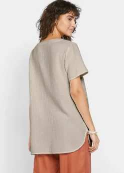 Hot Túnica larga de muselina de algodón puro Mujer Camisas Y Blusas