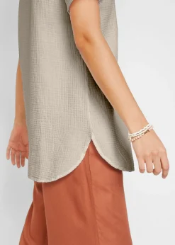 Hot Túnica larga de muselina de algodón puro Mujer Camisas Y Blusas