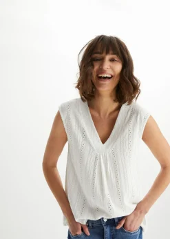 Top con bordado calado Mujer Camisetas|Novedades