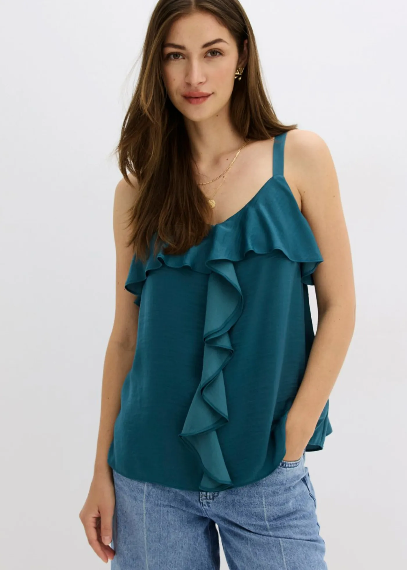 Online Top con tirantes finos y satén brillante Mujer Camisas Y Blusas|Camisetas