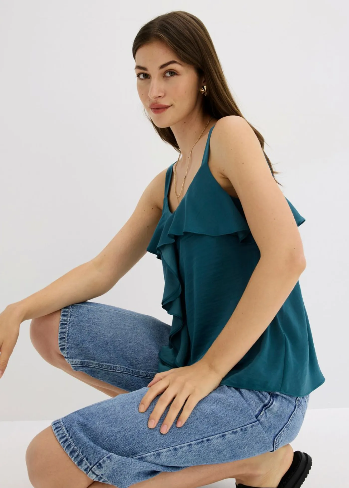 Online Top con tirantes finos y satén brillante Mujer Camisas Y Blusas|Camisetas