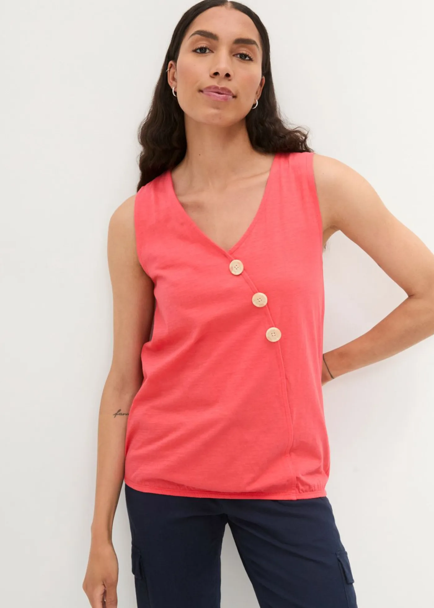 Discount Top de algodón con diseño cruzado y cintura elástica Mujer Camisas Y Blusas|Camisetas