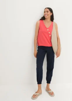 Discount Top de algodón con diseño cruzado y cintura elástica Mujer Camisas Y Blusas|Camisetas