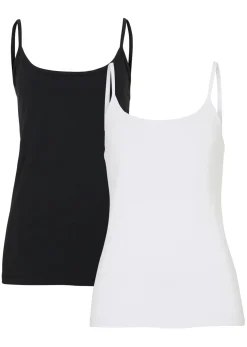 Best Top de algodón orgánico puro con tirantes finos (2 unidades) Mujer Camisetas Interiores|Básicos
