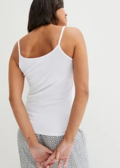 Best Top de algodón orgánico puro con tirantes finos (2 unidades) Mujer Camisetas Interiores|Básicos