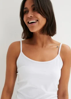 Best Top de algodón orgánico puro con tirantes finos (2 unidades) Mujer Camisetas Interiores|Básicos