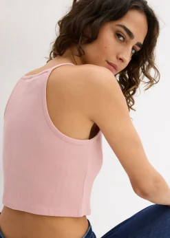 Sale Top de algodón orgánico puro de canalé Mujer Camisetas