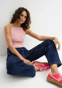Sale Top de algodón orgánico puro de canalé Mujer Camisetas