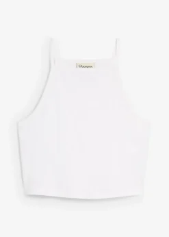 Online Top de algodón orgánico puro de canalé Mujer Camisetas