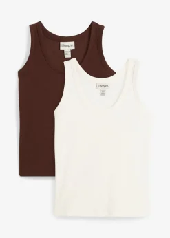 Hot Top de canalé de algodón orgánico (2 unidades) Mujer Camisetas Interiores|Básicos