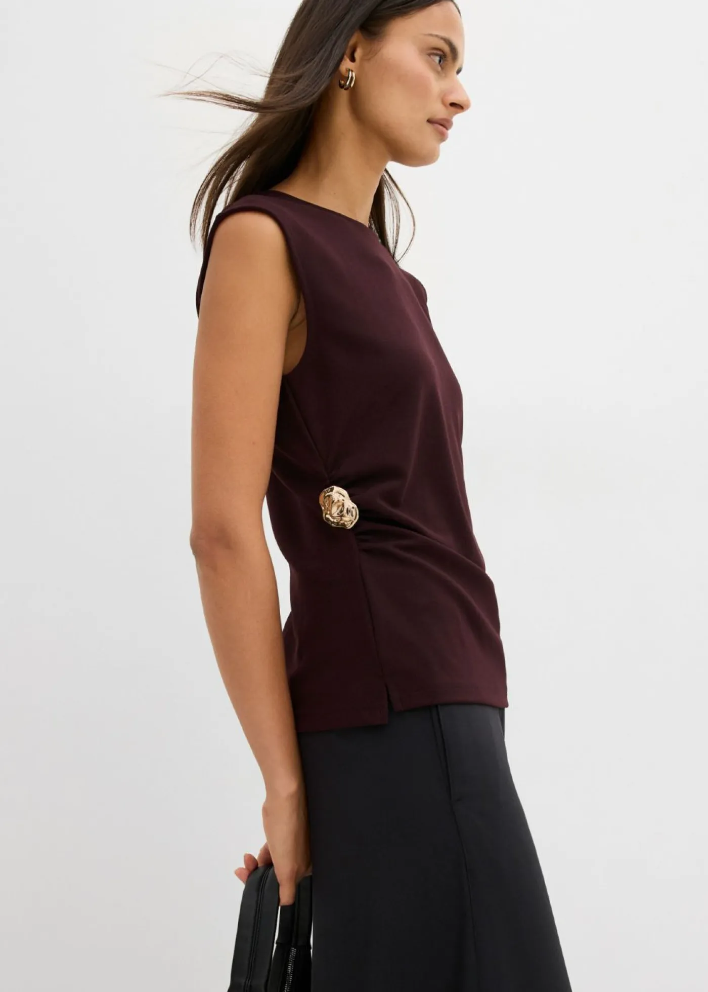 Top de crepé con hebilla decorativa Mujer Esenciales|Camisetas