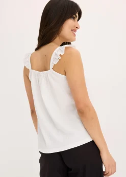 Outlet Top de crepé de punto con tirantes con volantes Mujer Camisetas