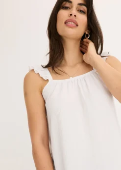 Outlet Top de crepé de punto con tirantes con volantes Mujer Camisetas