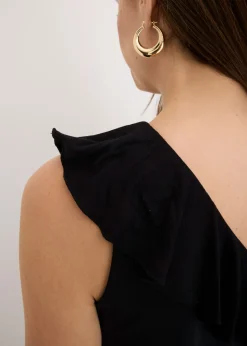 Best Top de mezcla de viscosa suave con un hombro al descubierto y volante decorativo Mujer Camisetas