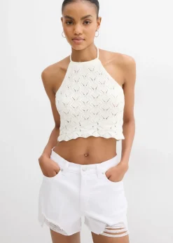 Outlet Top de punto anudado al cuello Mujer Camisetas|Ropa De Punto