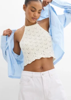 Outlet Top de punto anudado al cuello Mujer Camisetas|Ropa De Punto