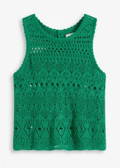 Hot Top de punto con patrón de punto calado Mujer Camisetas|Ropa De Punto