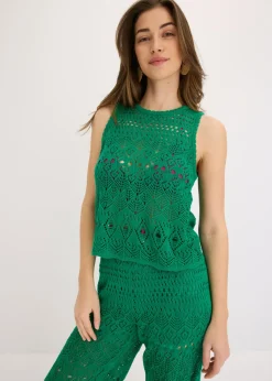 Hot Top de punto con patrón de punto calado Mujer Camisetas|Ropa De Punto