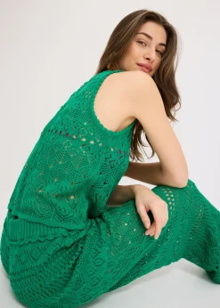 Hot Top de punto con patrón de punto calado Mujer Camisetas|Ropa De Punto