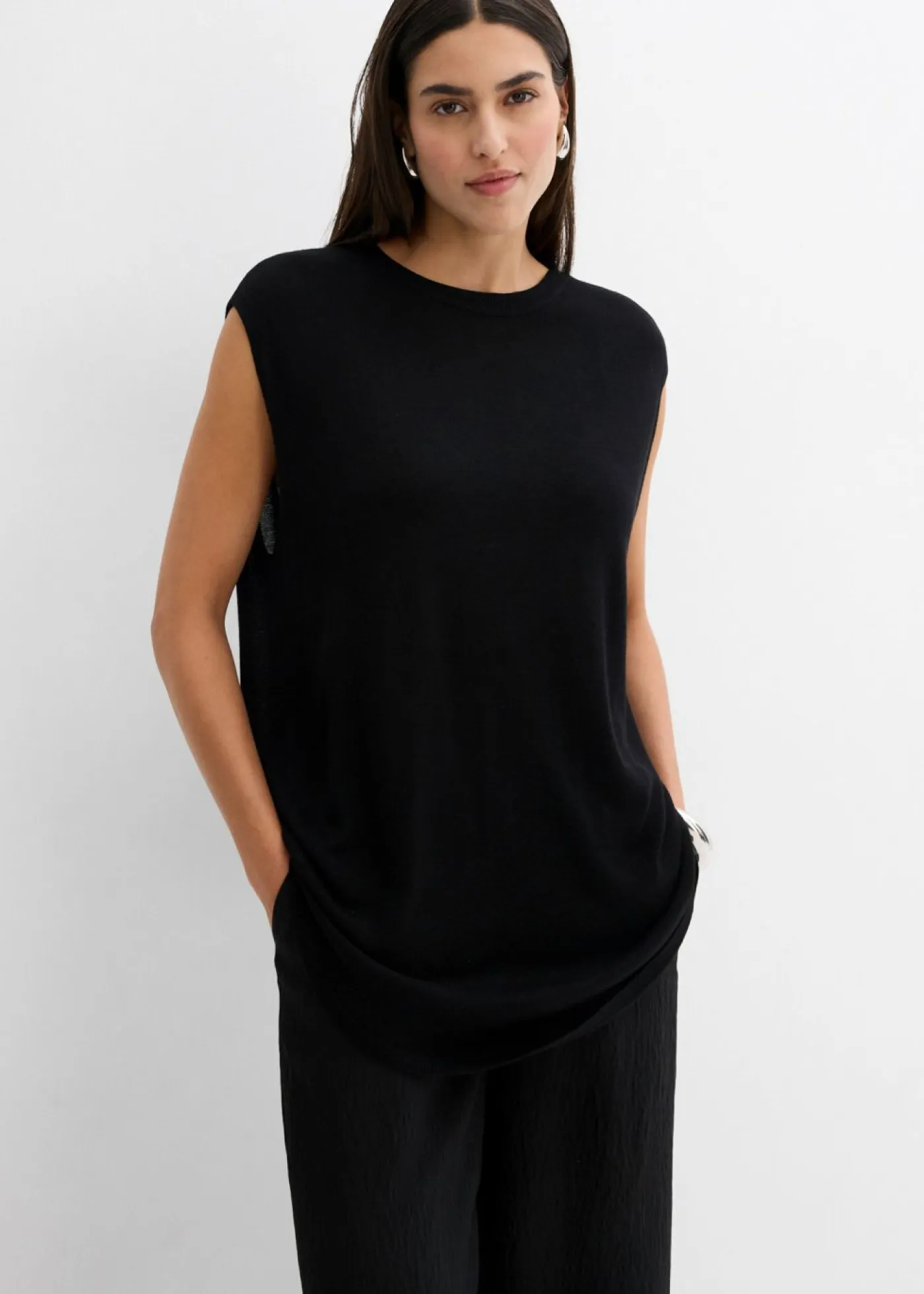 Online Top de punto de viscosa fina con forma abullonada Mujer Esenciales|Camisetas