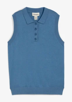 Outlet Top de punto fino con contenido de seda y cuello tipo polo Mujer Premium|Jerséis