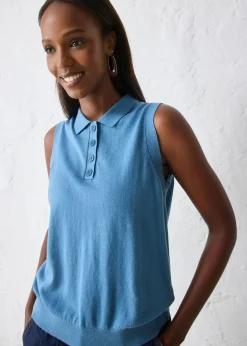 Outlet Top de punto fino con contenido de seda y cuello tipo polo Mujer Premium|Jerséis