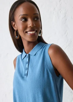 Outlet Top de punto fino con contenido de seda y cuello tipo polo Mujer Premium|Jerséis