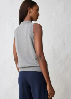 Online Top de punto fino con contenido de seda y cuello tipo polo Mujer Premium|Jerséis