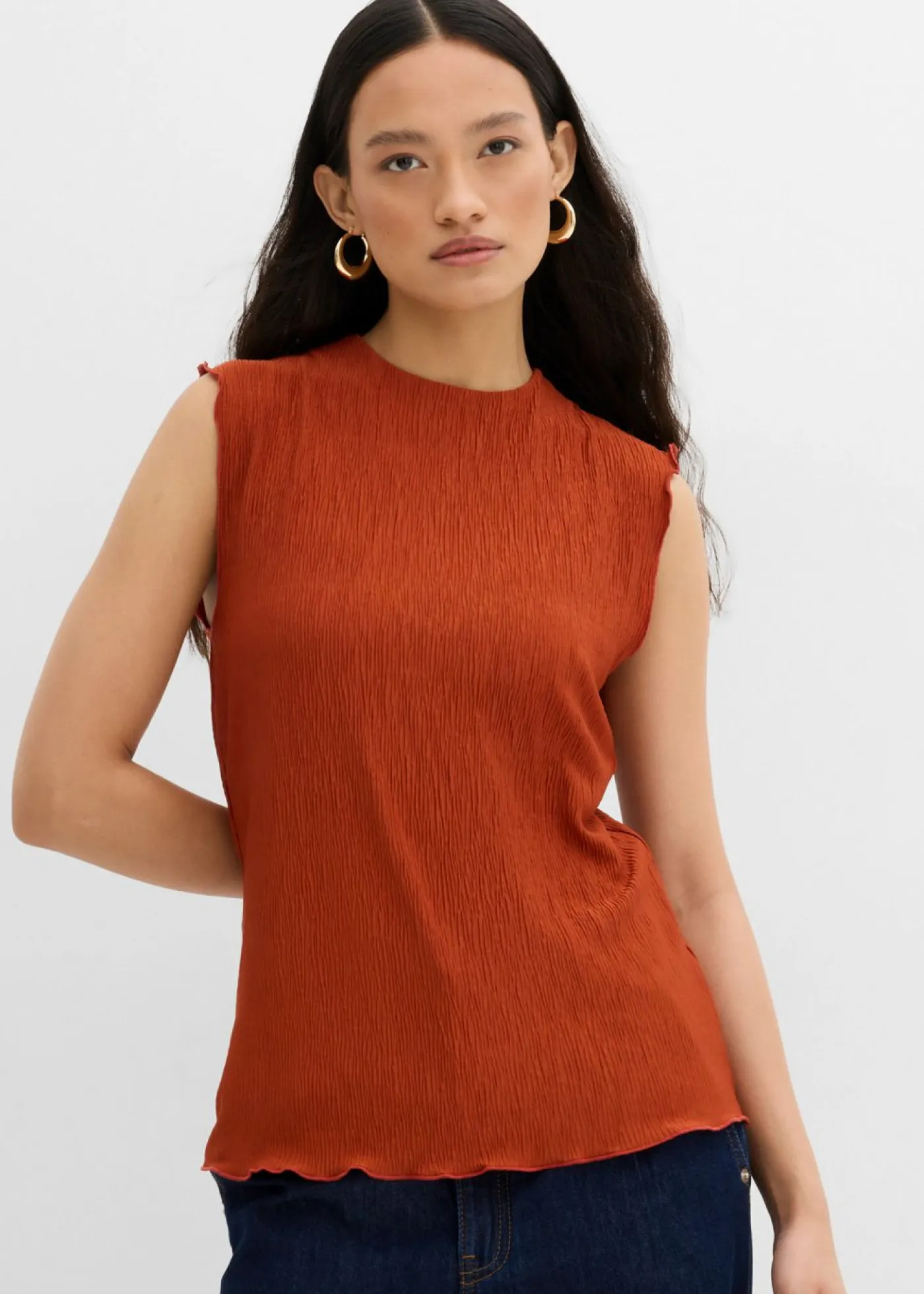 Sale Top de tejido arrugado estructurado Mujer Esenciales|Camisetas