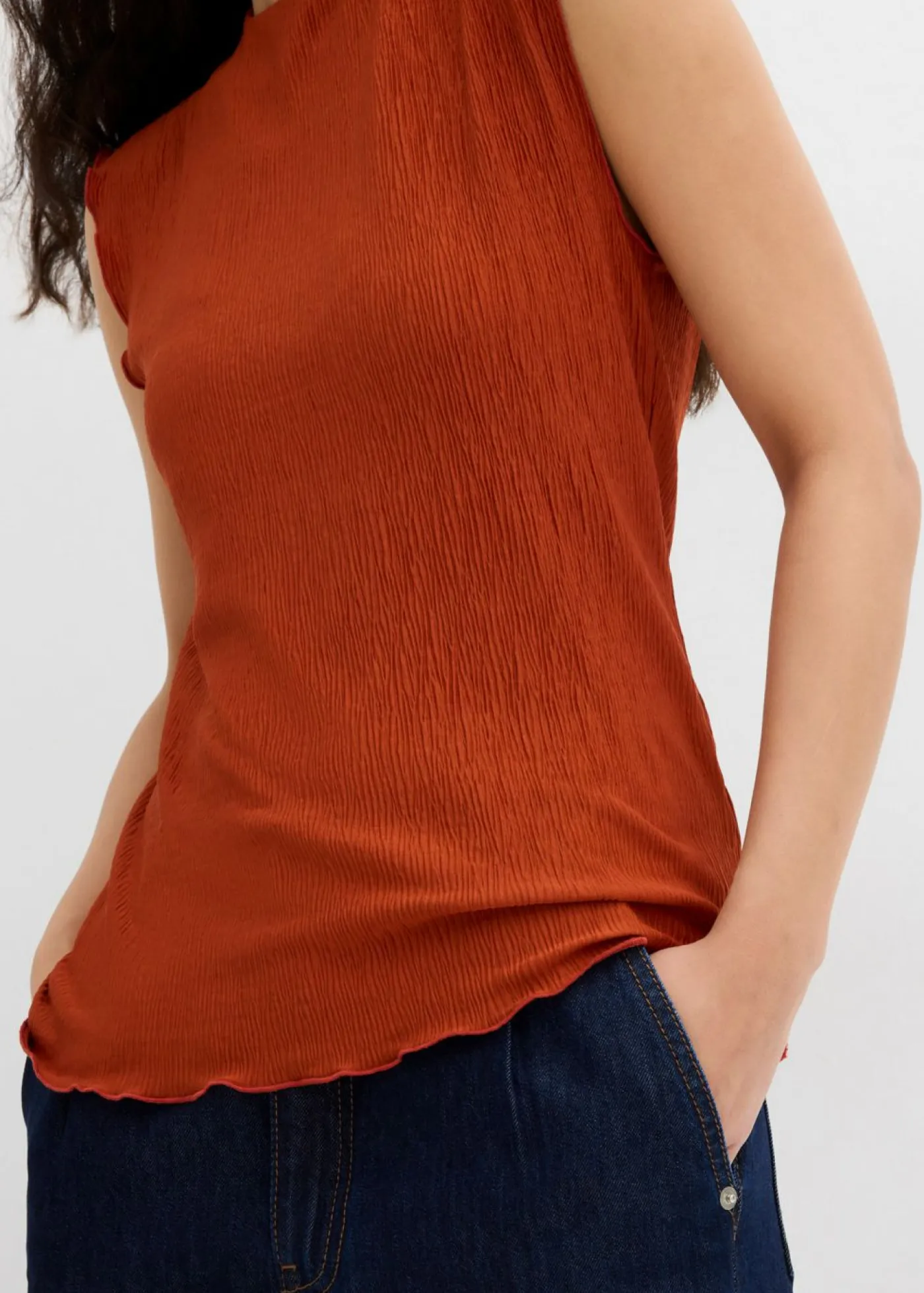 Sale Top de tejido arrugado estructurado Mujer Esenciales|Camisetas