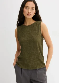 Outlet Top de tejido arrugado estructurado Mujer Esenciales|Camisetas