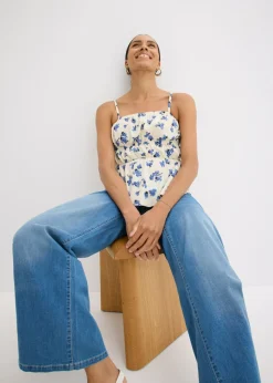 Top de tirantes finos de crepé estructurado Mujer Camisetas