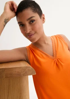 Top de viscosa con encaje Mujer Camisetas