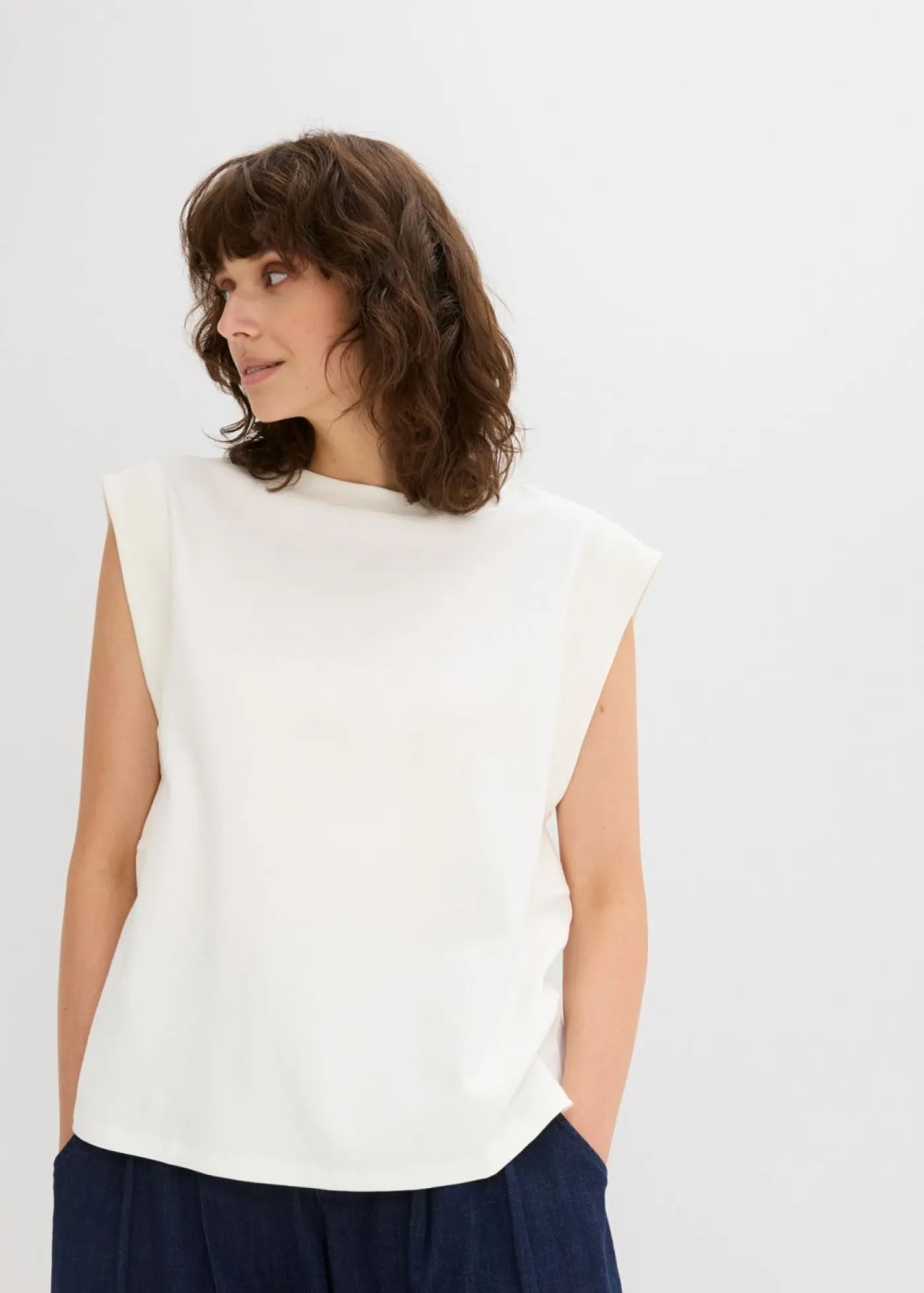 Online Top holgado con inserto de canalé en las mangas Mujer Camisetas