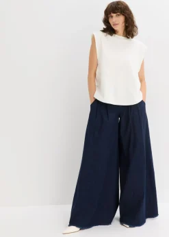 Online Top holgado con inserto de canalé en las mangas Mujer Camisetas