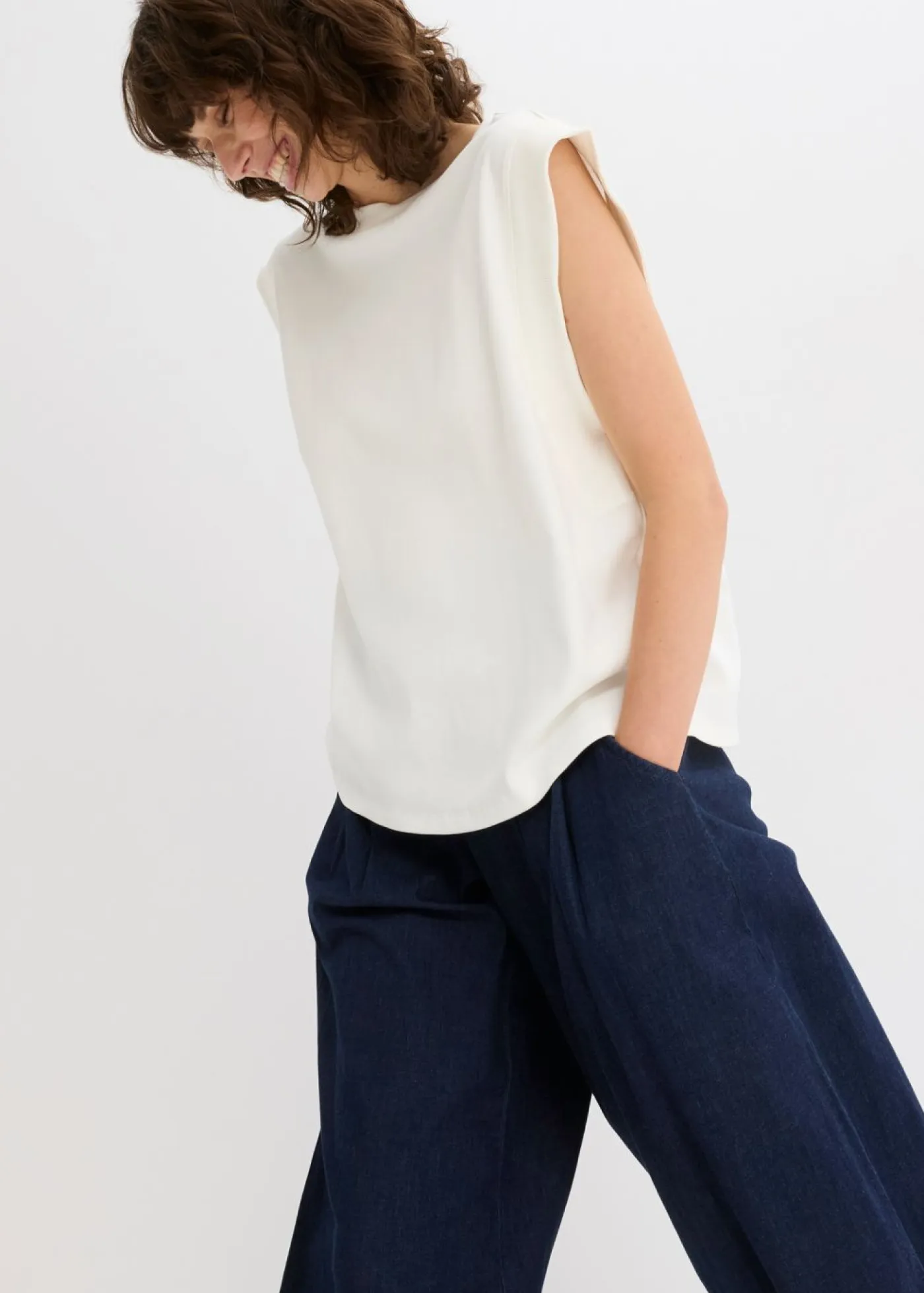 Online Top holgado con inserto de canalé en las mangas Mujer Camisetas