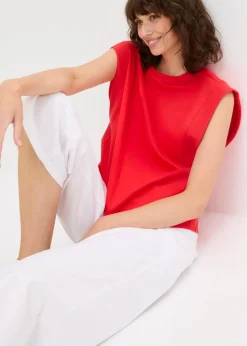 Outlet Top holgado con inserto de canalé en las mangas Mujer Camisetas