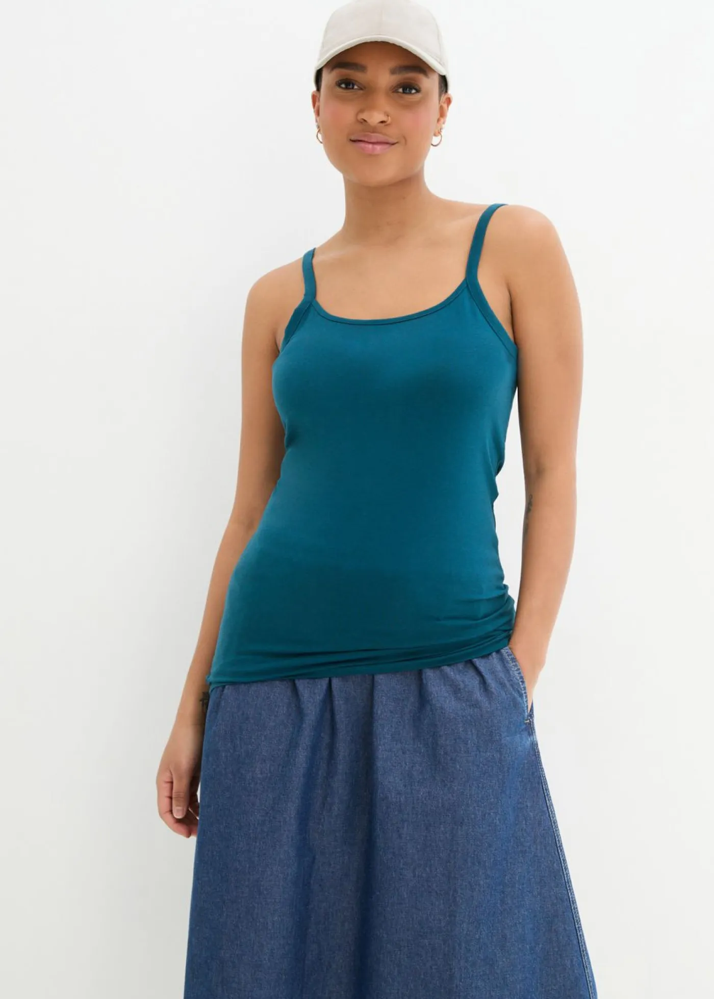 Sale Top largo con tirantes finos de algodón (2 unidades) Mujer Camisetas Interiores|Básicos