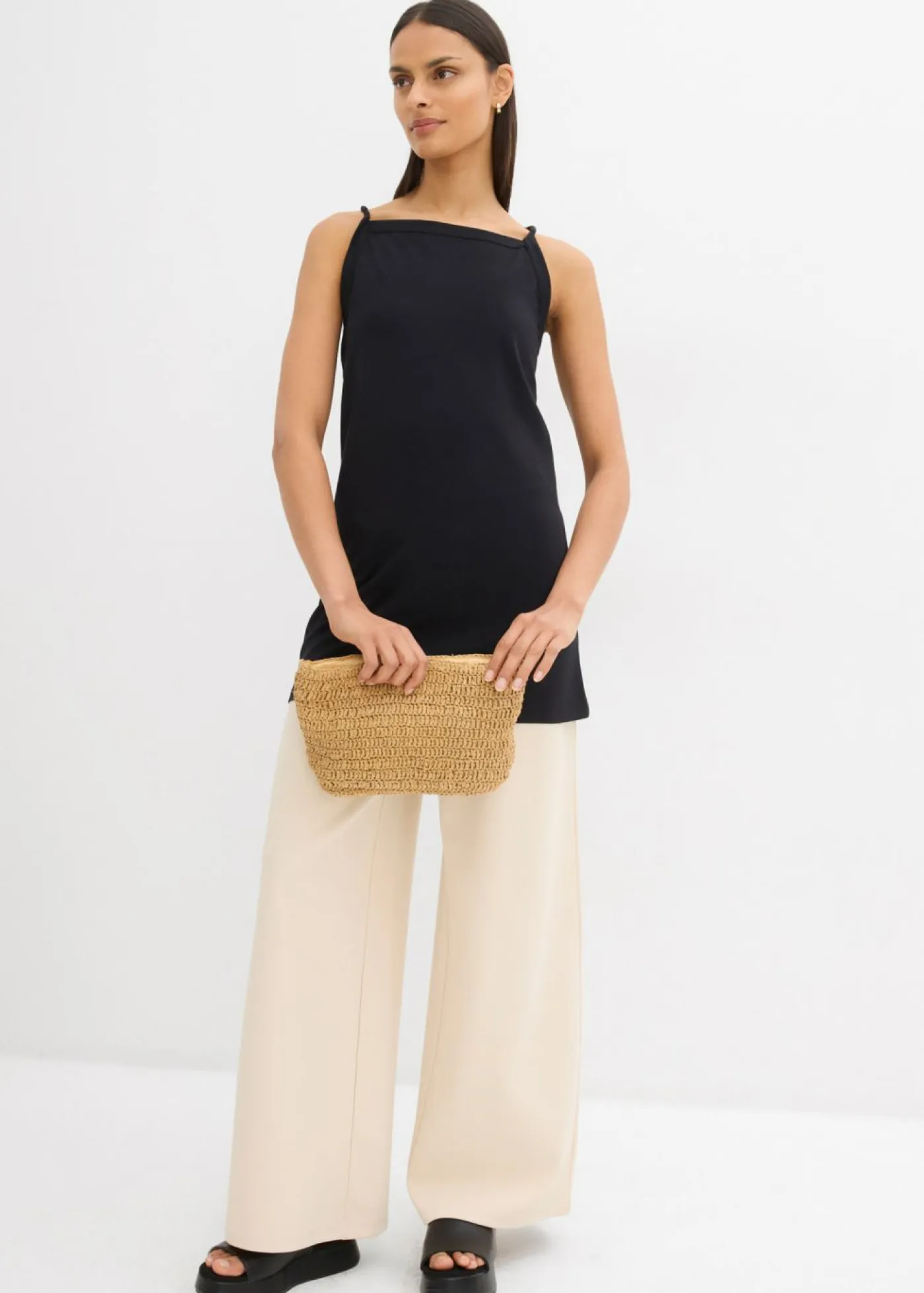 Clearance Top largo de mezcla de algodón elástico Mujer Esenciales|Camisetas