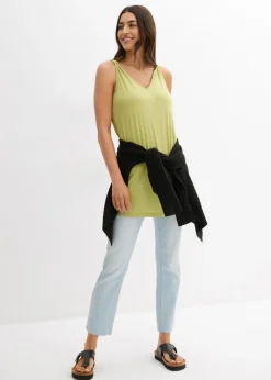 New Top largo en mezcla de viscosa y lino Mujer Camisetas