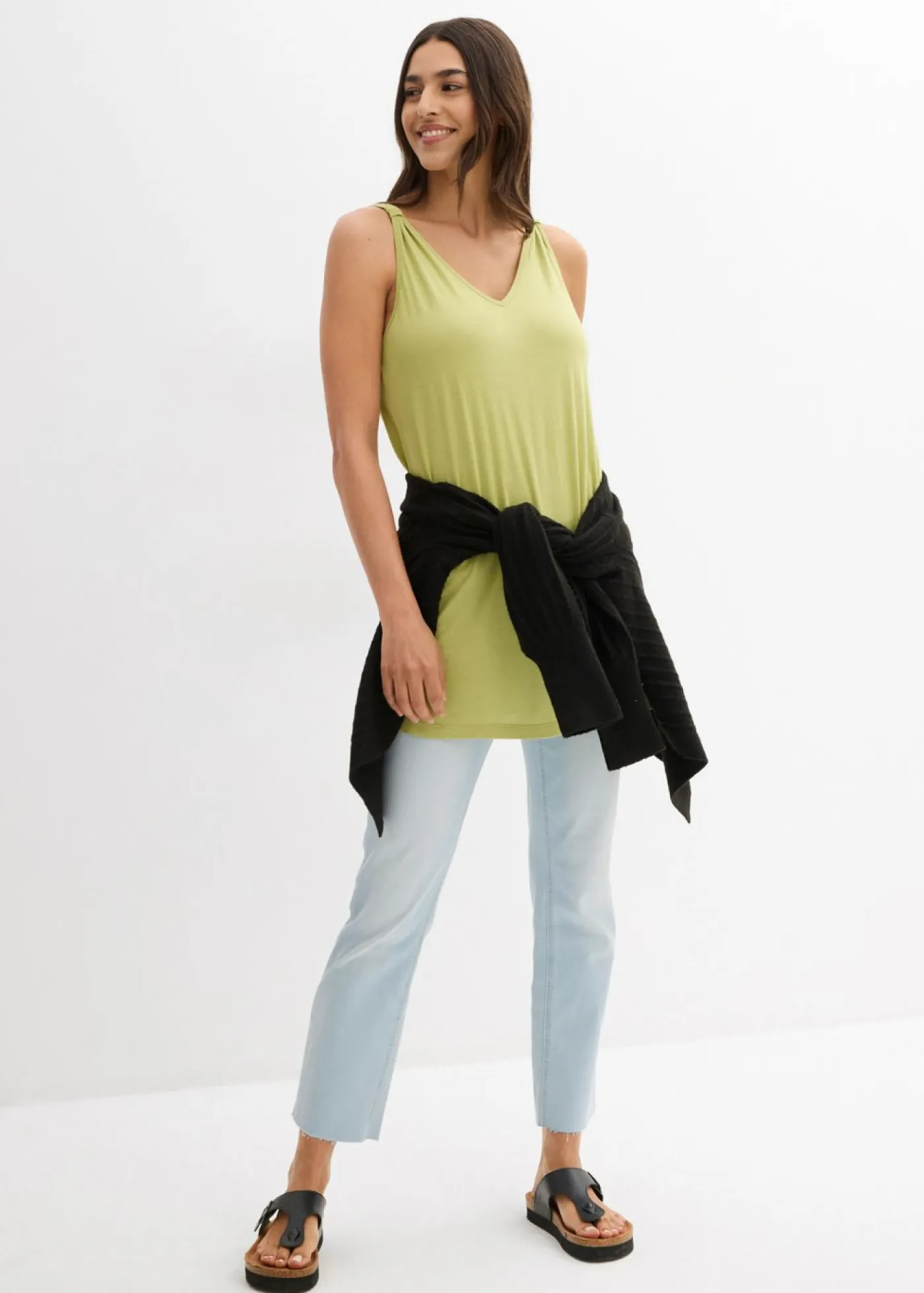 New Top largo en mezcla de viscosa y lino Mujer Camisetas