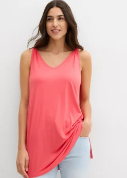 Top largo en mezcla de viscosa y lino Mujer Camisetas