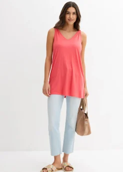 Top largo en mezcla de viscosa y lino Mujer Camisetas