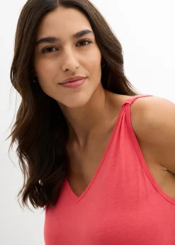 Top largo en mezcla de viscosa y lino Mujer Camisetas