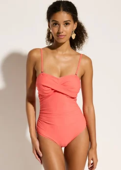 Hot Traje de baño con efecto moldeador medio y aspecto cruzado Mujer Vestidos Moldeadores|Bañadores