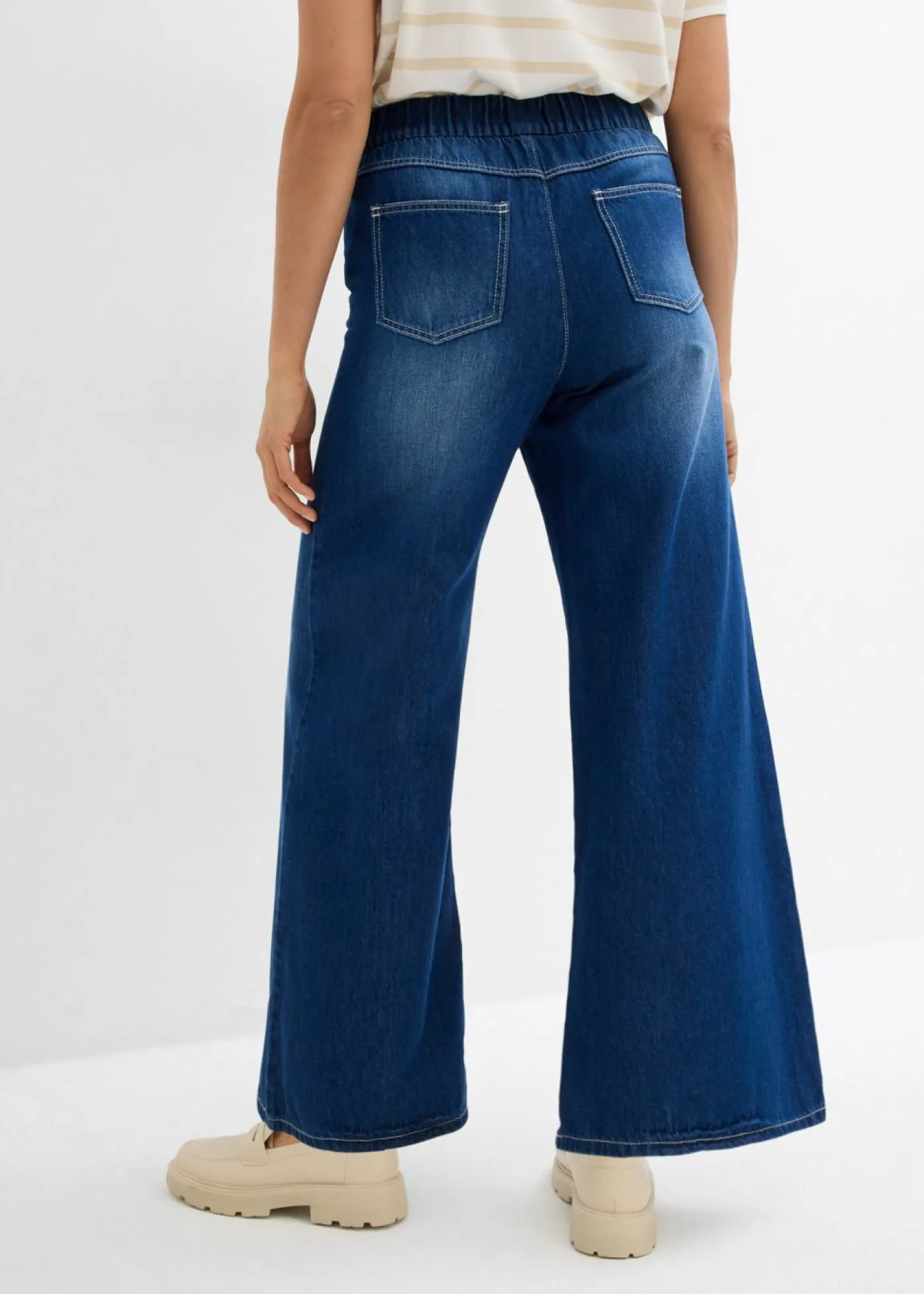 Clearance Vaqueros anchos de talle medio con cinturilla cómoda Mujer Vaqueros