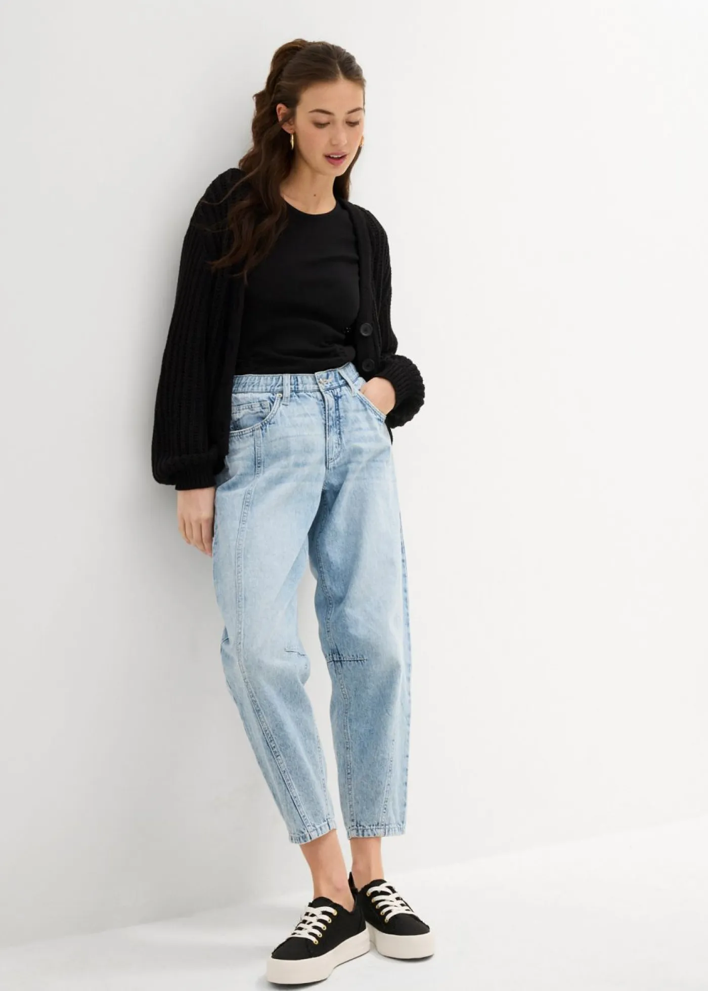 Clearance Vaqueros barrel, mid waist, low stretch, cropped Mujer Vaqueros