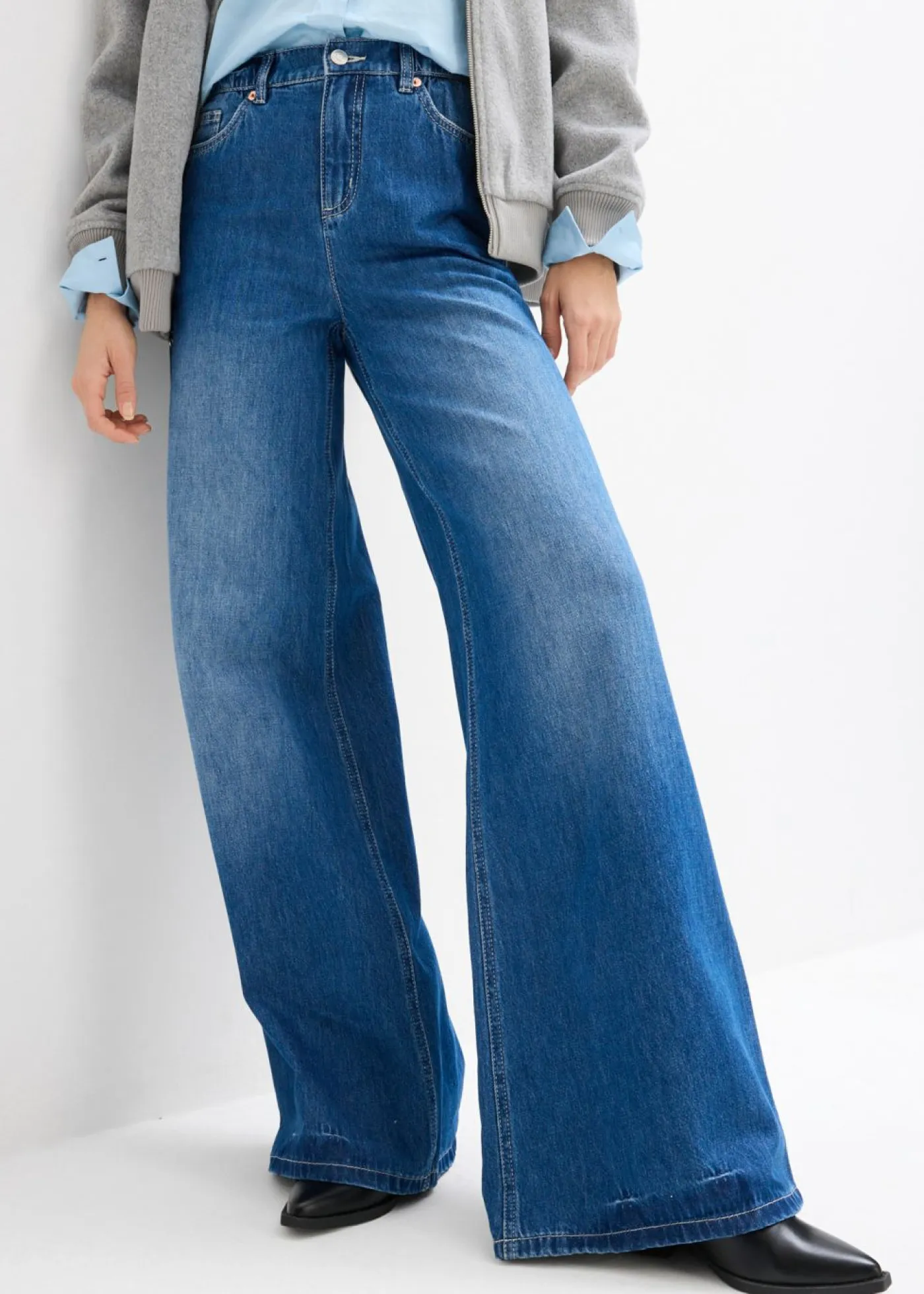 New Vaqueros con pernera ancha, high waist, largo completo y cintura cómoda Mujer Vaqueros|Tallas Pequeñas