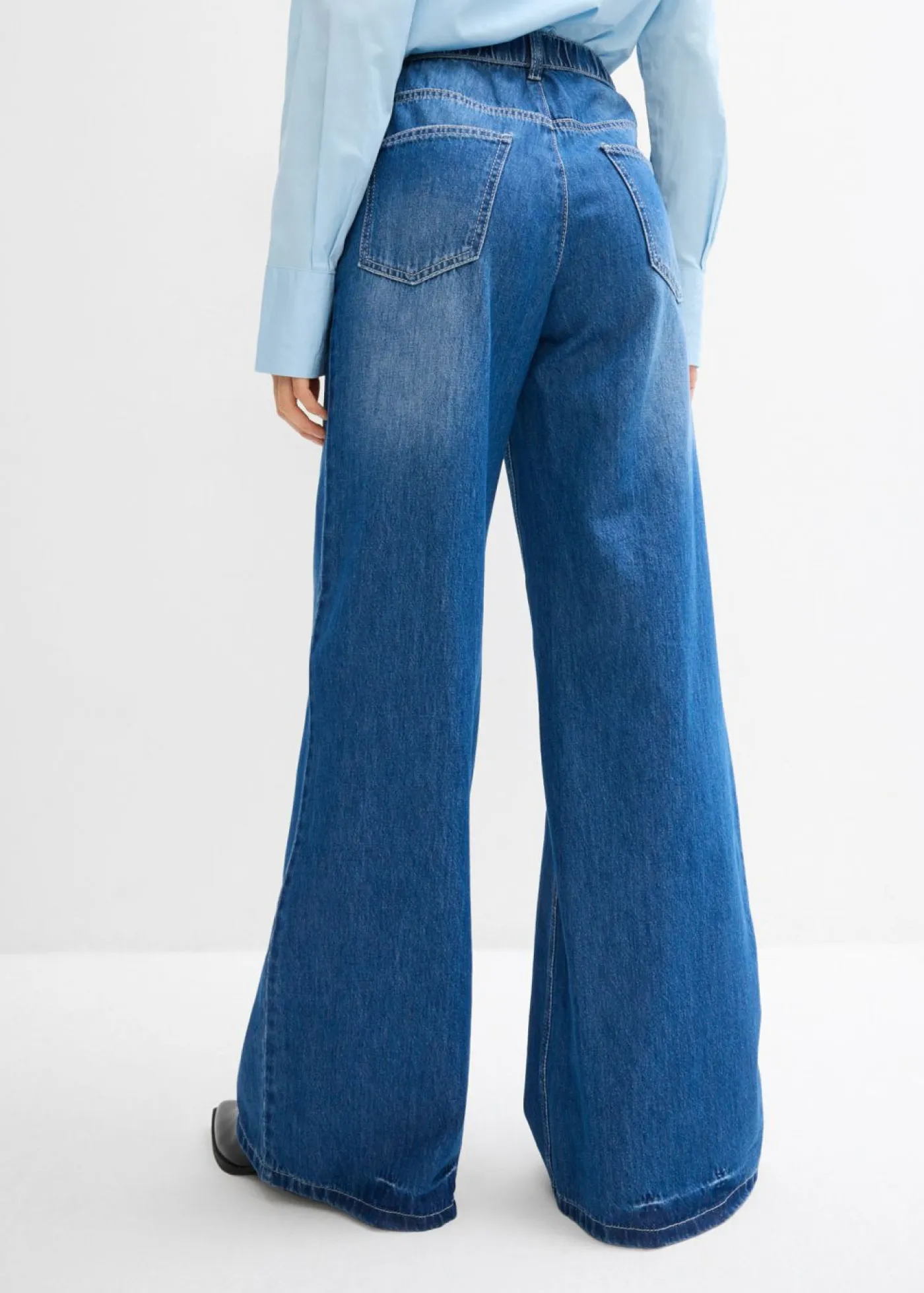 New Vaqueros con pernera ancha, high waist, largo completo y cintura cómoda Mujer Vaqueros|Tallas Pequeñas